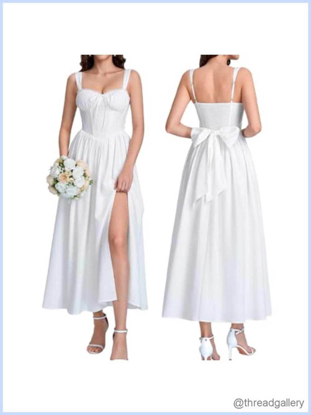 Floral Corset Midi Dress Bow Tie Slit Tea Party Wedding Guest Sundress